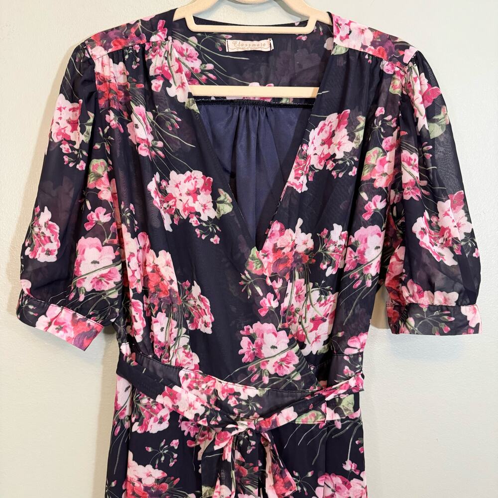 Classmate Wrap Dress Size 3XL Pink Dark Floral Peonies Romantic Feminine Boho - Picture 4 of 11